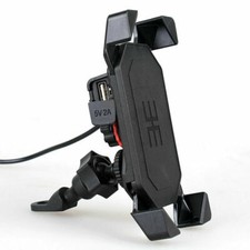 Motorcycle Handlebar Mirror Base Install GPS Cell Phone Holder USB Charger Mount
