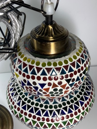 Hand Crafted Mexican Mosaic & Brass Chandelier Pendant Lamp 13 in. Hardware Inc. - Picture 7 of 11