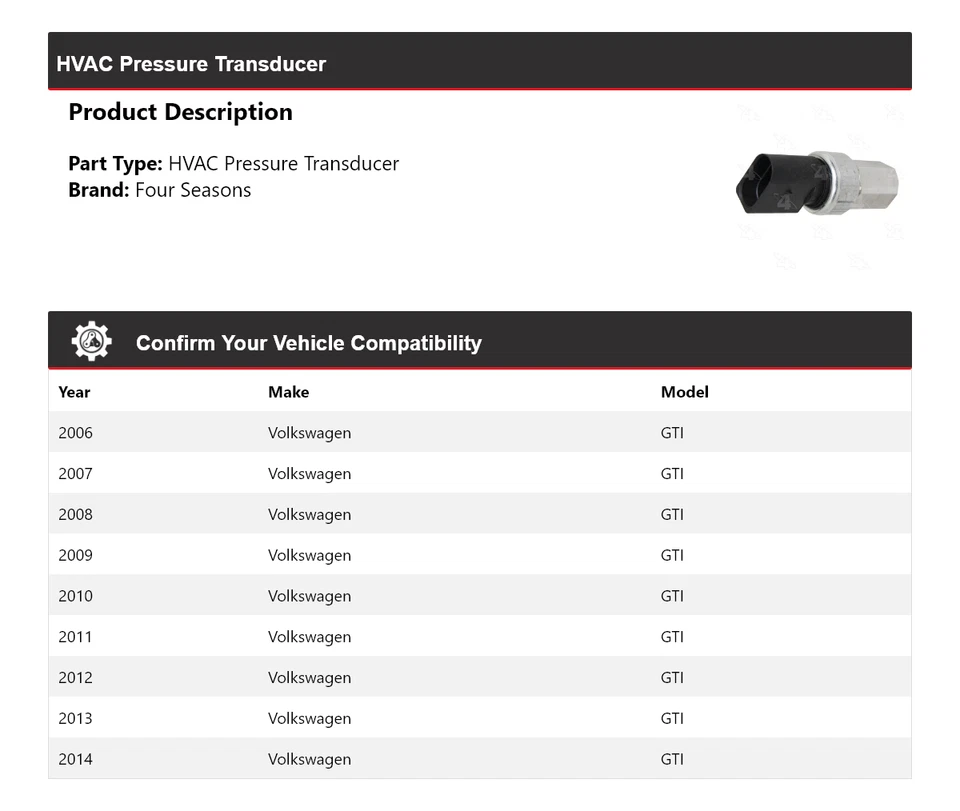 Датчик давления для 2006-2014 Volkswagen GTI HVAC 4 сезона 2007 2008 2009 - Изображение 2 из 4