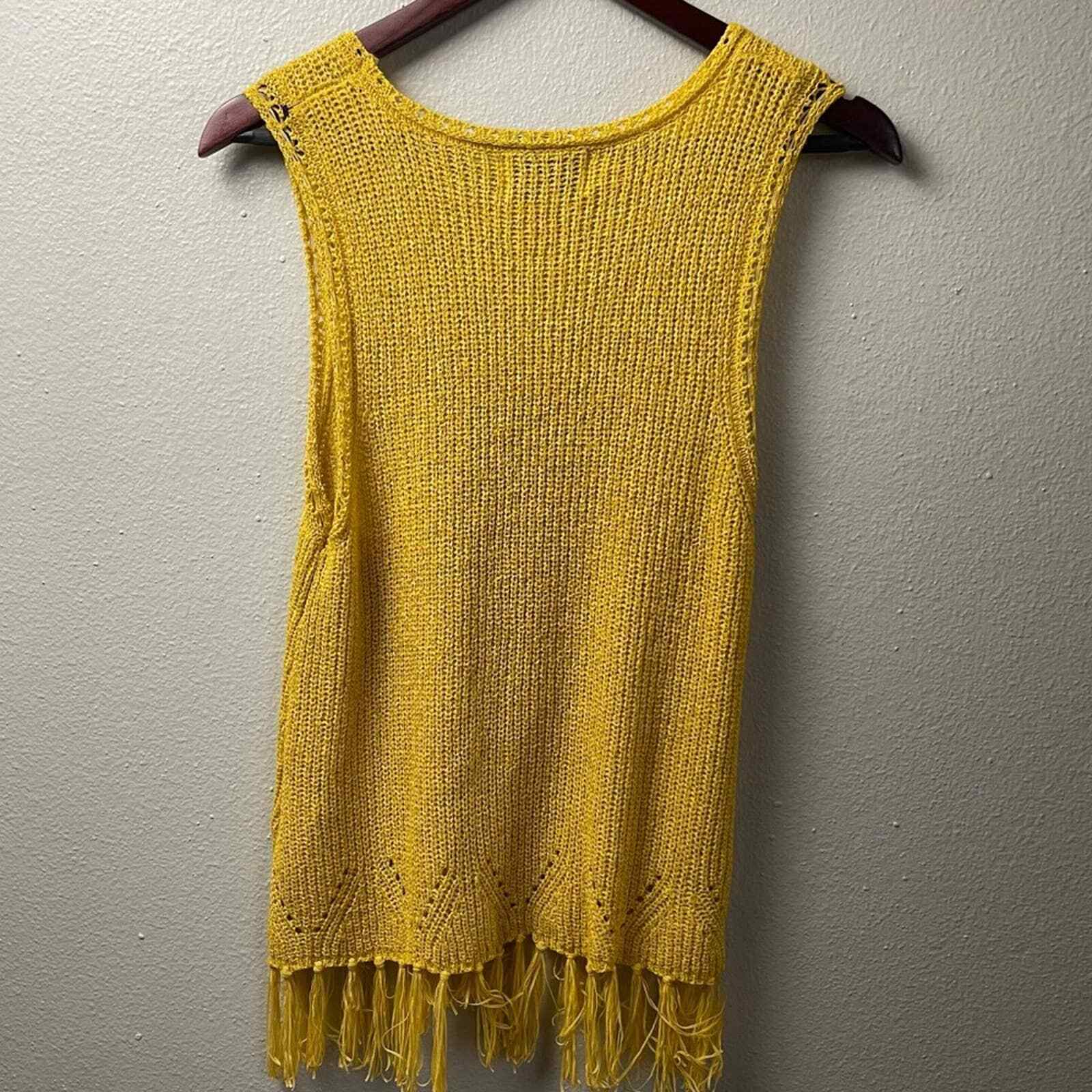 Anthropolgie Pepin yellow Crochet Knit Fringe Tan… - image 4