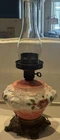 Antique Banquet Parlor Lamp GWTW Lion Heads Milk Glass Pink Base Brass Electric