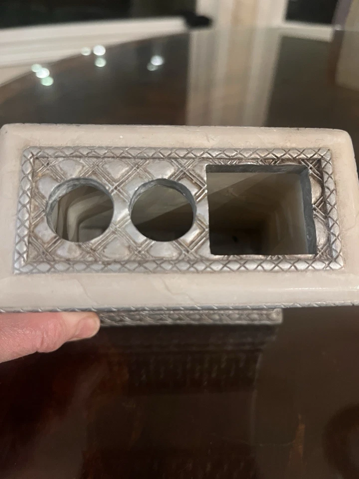 Vtg India Ink Geometri Toothbrush Holder Marble Silver, Gray, Cream, Taupe Bath - Image 3 of 4