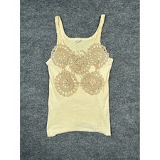 Vintage Crochet Medallion Tank Top Pale Yellow Boho Cottagecore Cami Sleeveless
