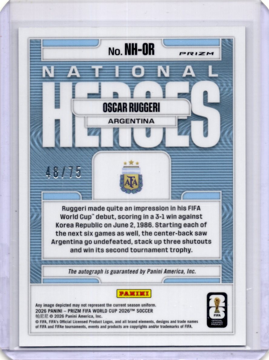 2026 Panini Prizm FIFA World Cup Soccer Oscar Ruggeri Auto Heroes Silver /75 view 2