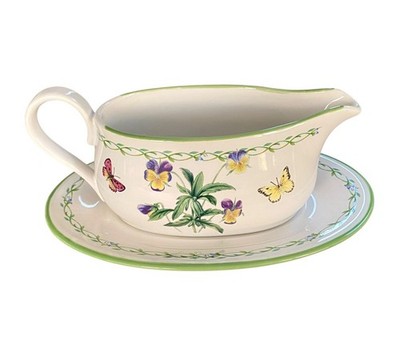 Studio Nova Gravy Boat with Under Plate Garden Bloom Butterflies Green Trim