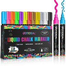 Chalk Markers,12 Colors Liquid Chalk Markers for Blackboard Chalkboard Glass ...