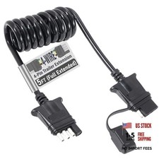 5ft Trailer 4 Pin Flat Wire Extension Coiled Cable, Vehicle-Side and Trailer