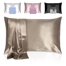 (gold）100% Mulberry Silk Pillowcase 22 Momme Queen with Zipper Luxury Soft