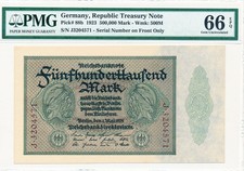 Rupublic Treasury Note Germany 500000 Mark 1923  PMG  66EPQ
