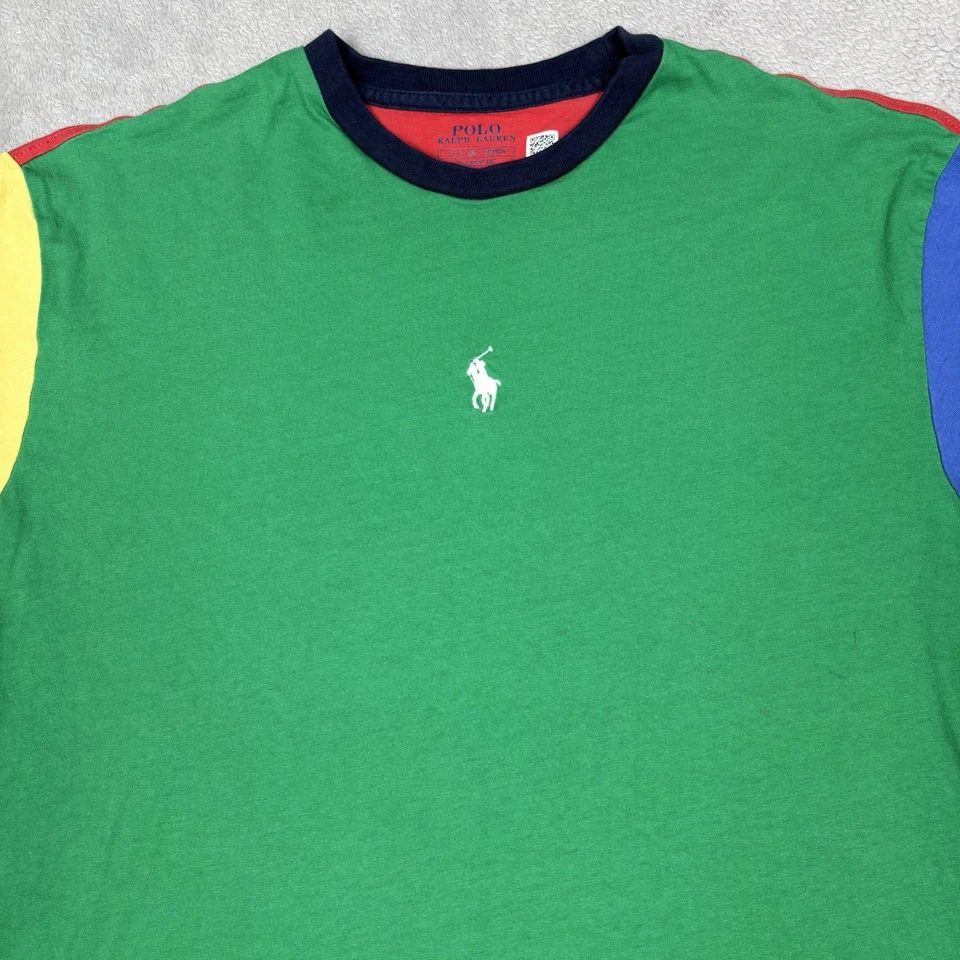 Camiseta Polo Ralph Lauren Para Hombre Pequeña Retro Años 90 Deportiva Bloques de Color Verde Rojo De Colección Foto 3 de 4