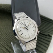 RARE VINTAGE 1960'S BULOVA ACCUTRON TUNING FORK 2180 WHITE/SILVER MEN'S WATCH 