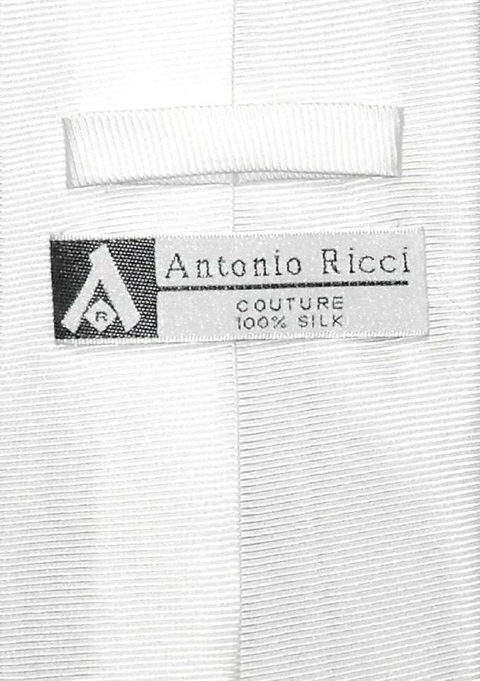 Corbata de cuello Antonio Ricci 100 % SEDA BLANCA lisa sarga tono sobre tono para hombre Foto 2 de 2