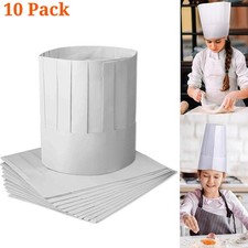 10PCS Chef Hat Set 9 Inch Disposable Paper Chef Tall Hats Adjustable White