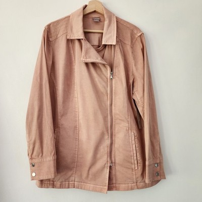 NEW Chico's Azalea Pale Pink Moto Jacket Casual Twill Elongated Size 3 US 16/18