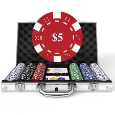 Poker Set with Denominations, 300-pcs 11.5g Weighted Numbered Chips, 5 Dice, ...