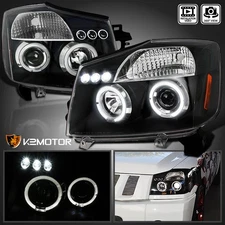 Black Fits 2004-2015 Titan 2004-2007 Armada LED Halo Projector Headlights Lamps