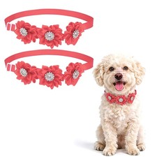 2Pcs Dog Bowtie Flower Collar Adjustable Bow Ties for Dogs Peach