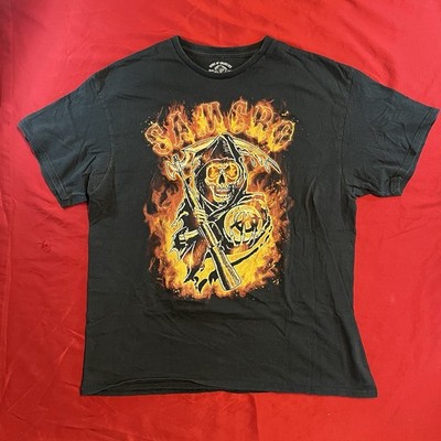 Sons of Anarchy SAMCRO Shirt Mens XL Black Reaper Flames Graphic TV Show 2015