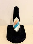 Vtg Native Amer Zuni Sterling Silver Ring Marquis Inset Turquoise MOP Sz 6.5 5g