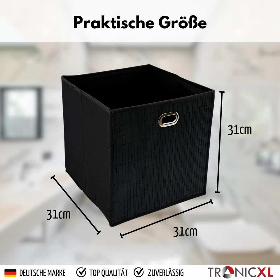 4x Faltbox für Regal Vliess-Stoff + Bambus 31x31x31cm Aufbewahrungswürfel Box - Bild 3 von 4