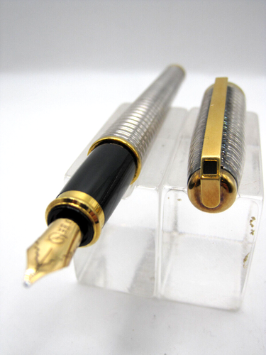 S.t.DUPONT*FIDELIO*FOUNTAIN PEN-FÜLLER-SILBERMETALL-HORIZONTALE LINIEN - Bild 4 von 11