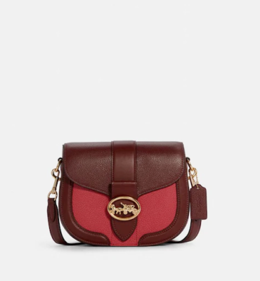 Coach Georgie Saddle Gold/Cherry Multi Colorblock Flap Crossbody