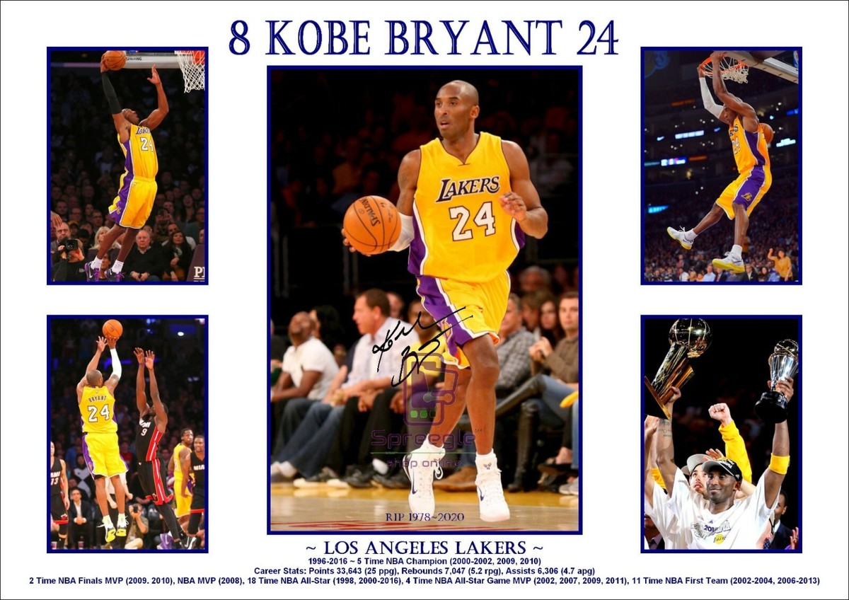 KOBE BRYANT #8/24 LA LAKERS SIGNED PHOTO COLLAGE PRINT ONLY OR