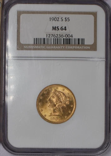 1902 Gold Liberty Head $5 NGC MS64. P.Q.+ Older NGC holder