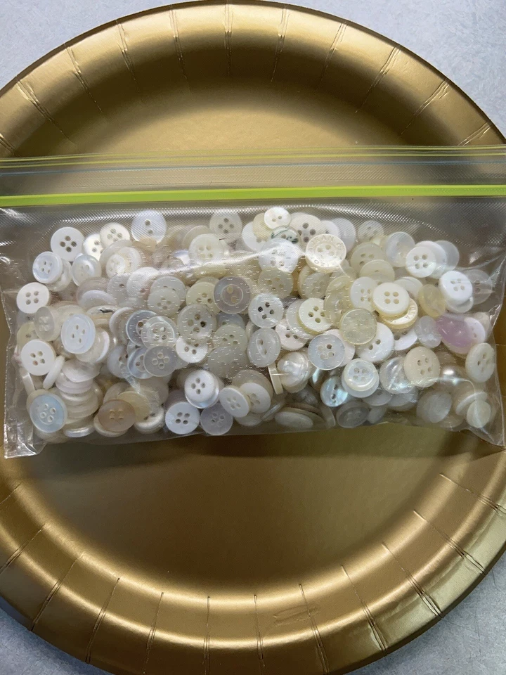 Vtg Buttons Sewing Crafts Small White Pearl 3.5 oz Mix 2 4 hole shank Doll Child - Image 2 of 2