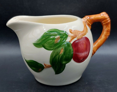 Vintage Franciscan Ceramic Red Apple Cream Pitcher Brown Branch Handle 1960s USA