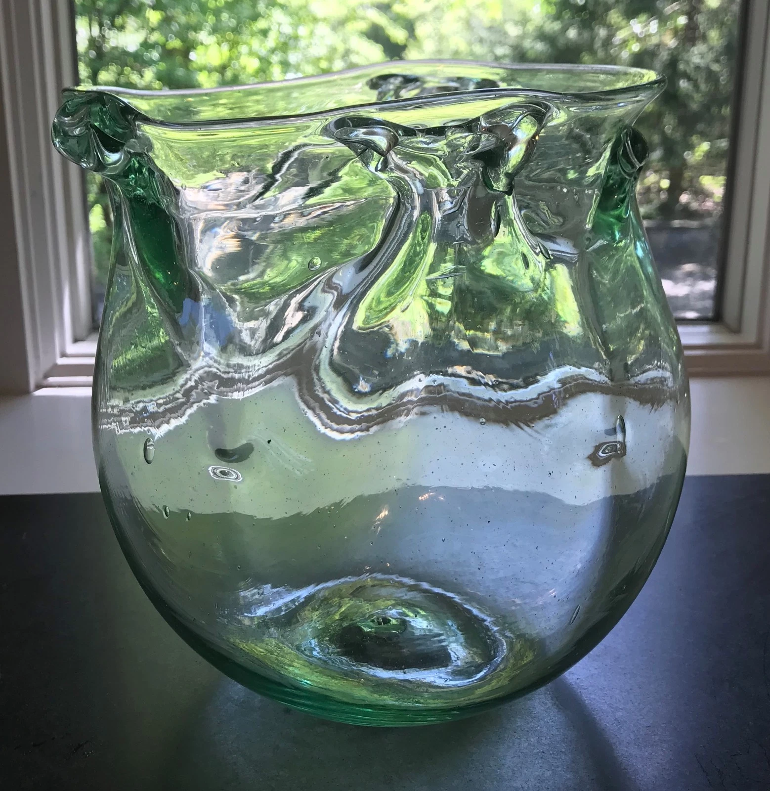Paedra Bramhall Early Large Green Glass Bowl Vase 1972