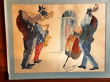 LEO MEIERSDORFF ORIGINAL WATERCOLOR NEW ORLEANS JAZZ BAND 1970 JAZZ FEST STYLE
