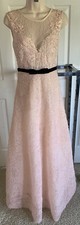 New Fashion Nova ball gown dress flocked lace blush pink black Velvet belt S