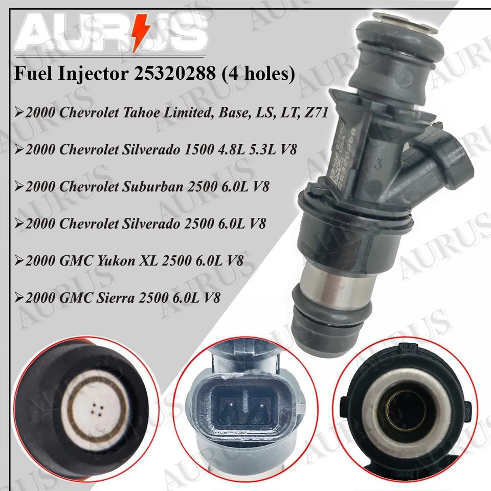 x8 OEM AURUS NEW Fuel Injectors for 2000 Chevrolet Silverado 1500 4.8L 5.3L V8 - Image 2 of 4