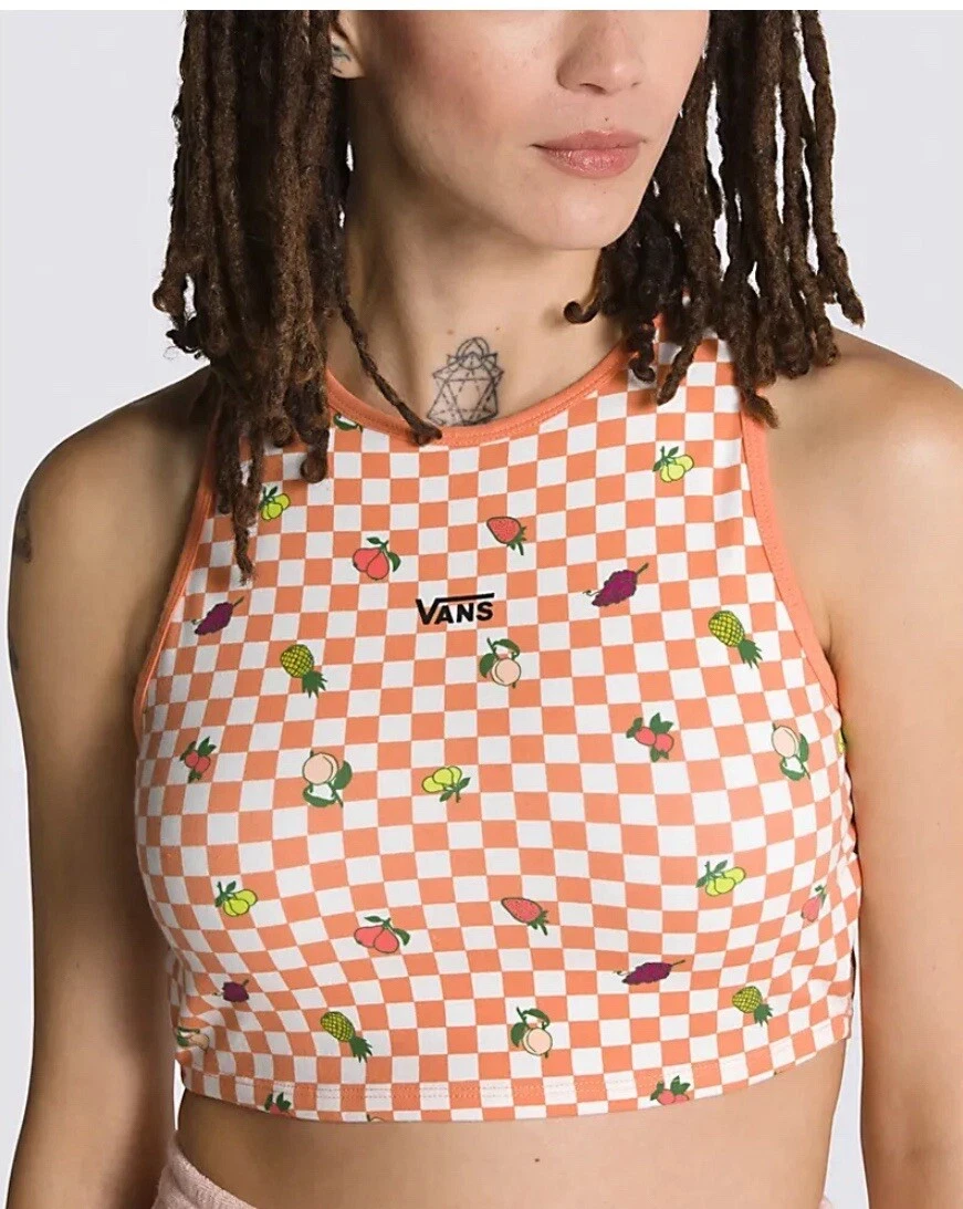 Nuova scacchiera Vans Longline Racerback stampa bralette arancione frutta bianca taglia S
