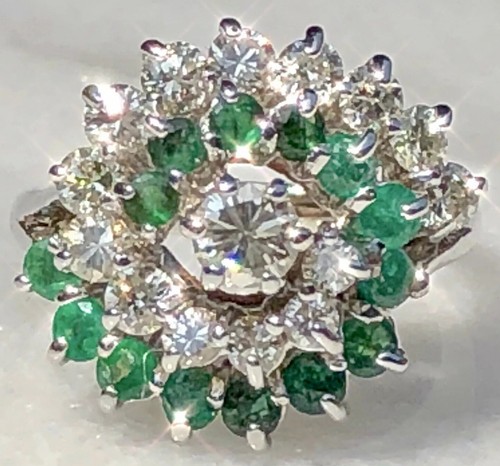 Vintage Diamond Emerald Ring Estate Fine Jewelry Pre-owned 14k White Gold Size 5 - Picture 7 of 22