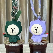2024 China Starbucks Cute Silicon Sign Bear Phone Lanyard Keychain Earphone Bag