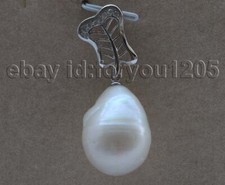 Genuino Natural 15x20mm Blanco Barroco Renacido Keshi Perla Colgante 925sc #f2693!