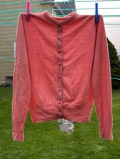 VTG Womens S Coquette Salmon Coral Pink Button Up Soft Stretch Cardigan Sweater