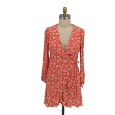 01450 Gianni Bini Floral Wrap Dress Orange Size Large bohemian casual spring