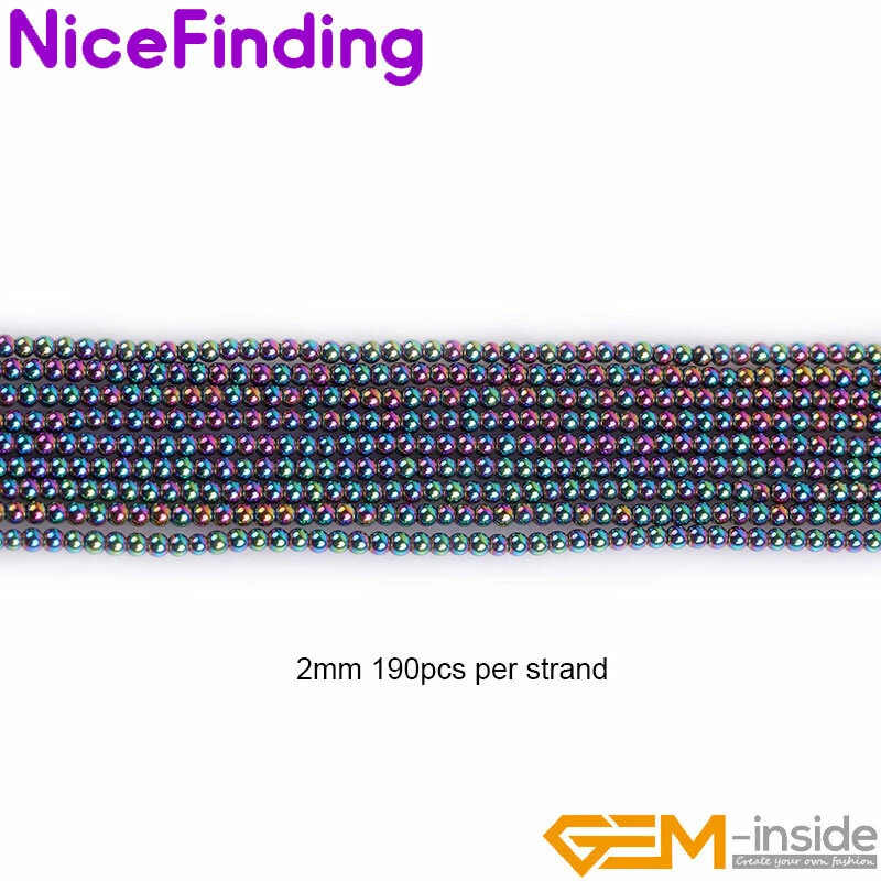 Rainbow AB Color Metallic Coated Hematite Round Stone Beads Jewelry Making 15'' - Image 3 of 4