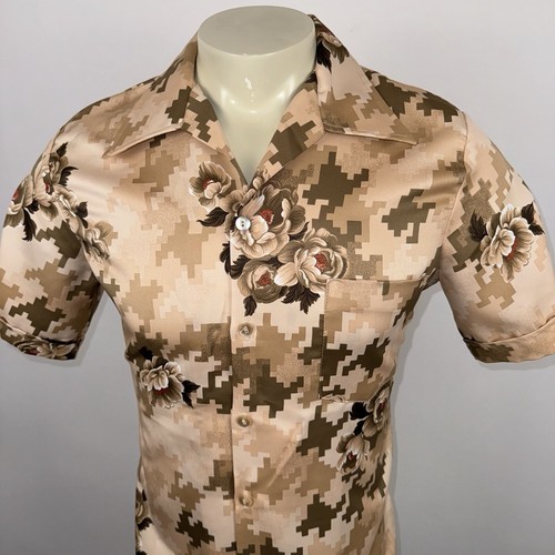 Vtg 60s 70s Disco Shirt Mr Jan Mens Polyester Floral Saturday Night Fever Large - Picture 4 of 11