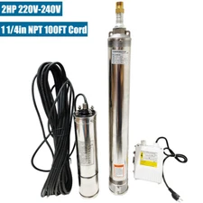2HP 4" Deep Well Submersible Pump 220V 35 GPM 400FT Max 12 Stage 60Hz 100FT Cord