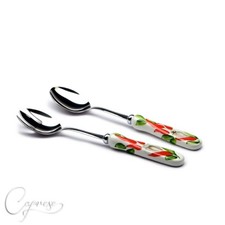 EDELSTAHL SALATBESTECK MIT BASSANO KERAMIK GRIFF 26 CM CHILI MIT KNOBL MOTIV NEU