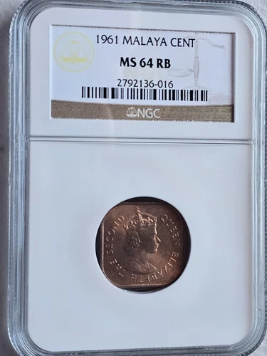 Malaya 1 Cent 1961 NGC MS 64 RB