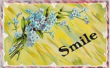 SMILE Blue Forget-Me-Not Flowers- Vintage Embossed Postcard Early 1900s 