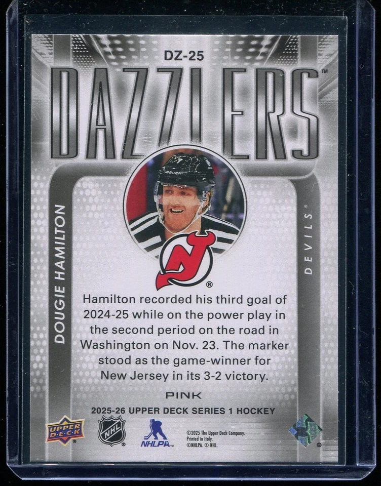 2025-26 Upper Deck Series 1 Dougie Hamilton Dazzlers Pink #DZ-25 Devils - Image 2 of 2