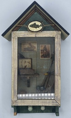 VINTAGE Wooden Fly Fishing SHADOW BOX wall hanging decor 14  Tall
