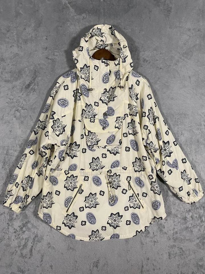 Vintage LL Bean Jacket Womens XL Soft Yellow Blue Floral Anorak Hooded Outdoors - Image 2 of 4