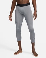 NIKE PRO DRI FIT MENS TRAINING FITNESS  LENGTH TIGHTS GREY/BLACK FB7950-NWT